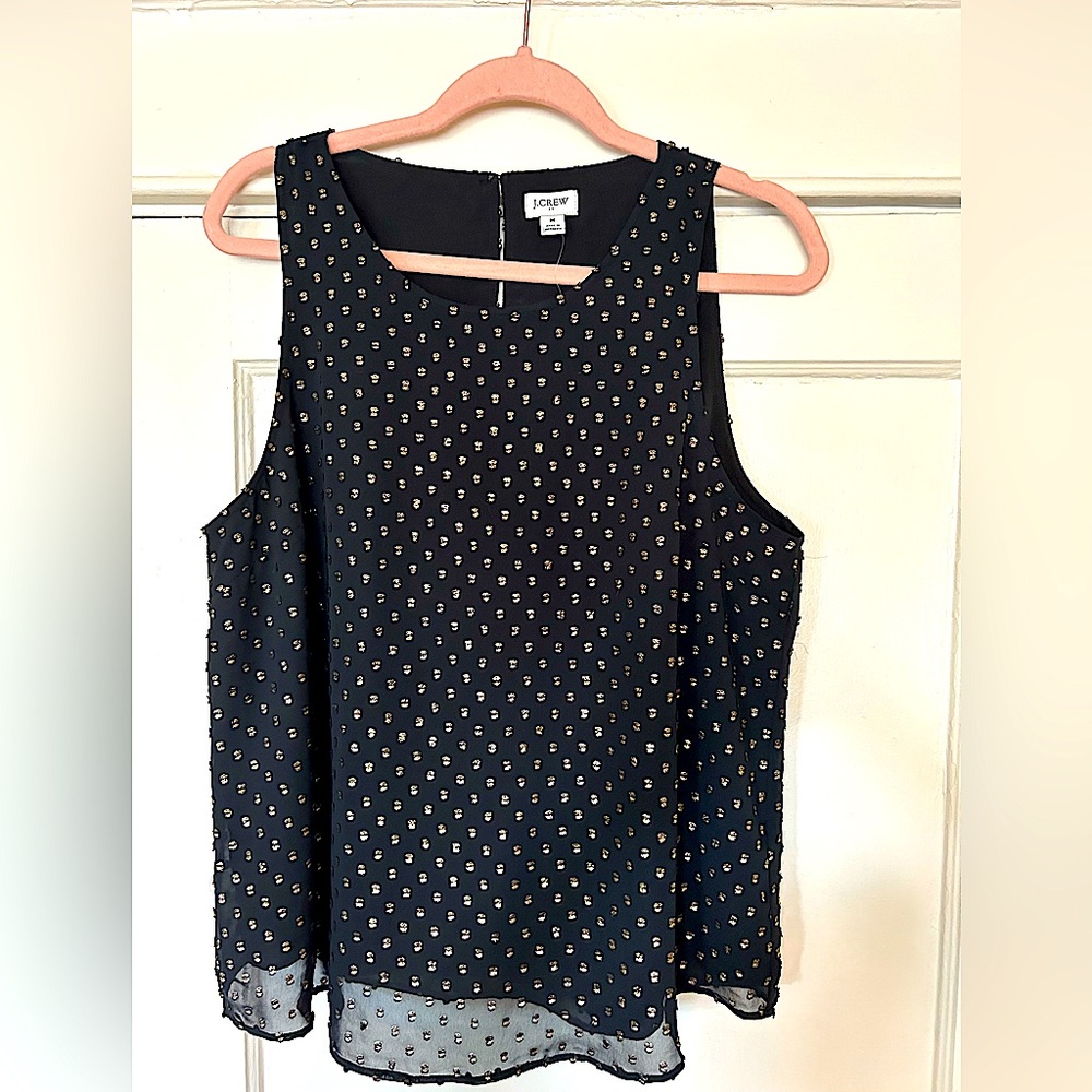 J.CREW, medium, black with gold silk blouse tank top.